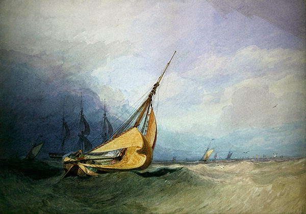 Přímořská krajina s loděmi (akvarel na papíře) od Miles Edmund Cotman