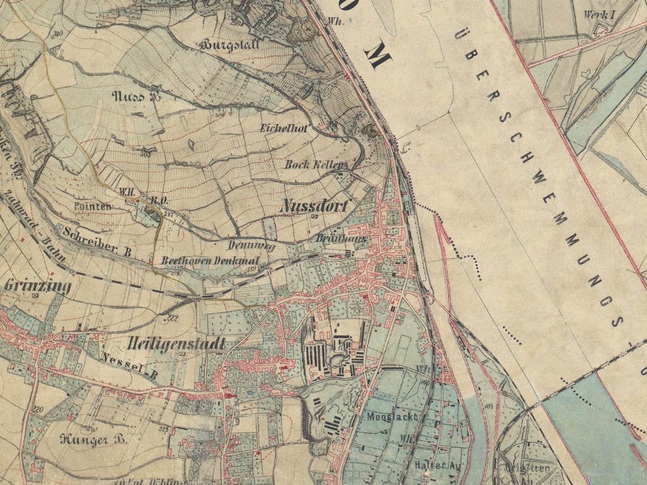 Mapa Nussdorf poblíž Vídně, 1872 od Militärgeographisches Institut Österreichisch Ungarische Monarchie