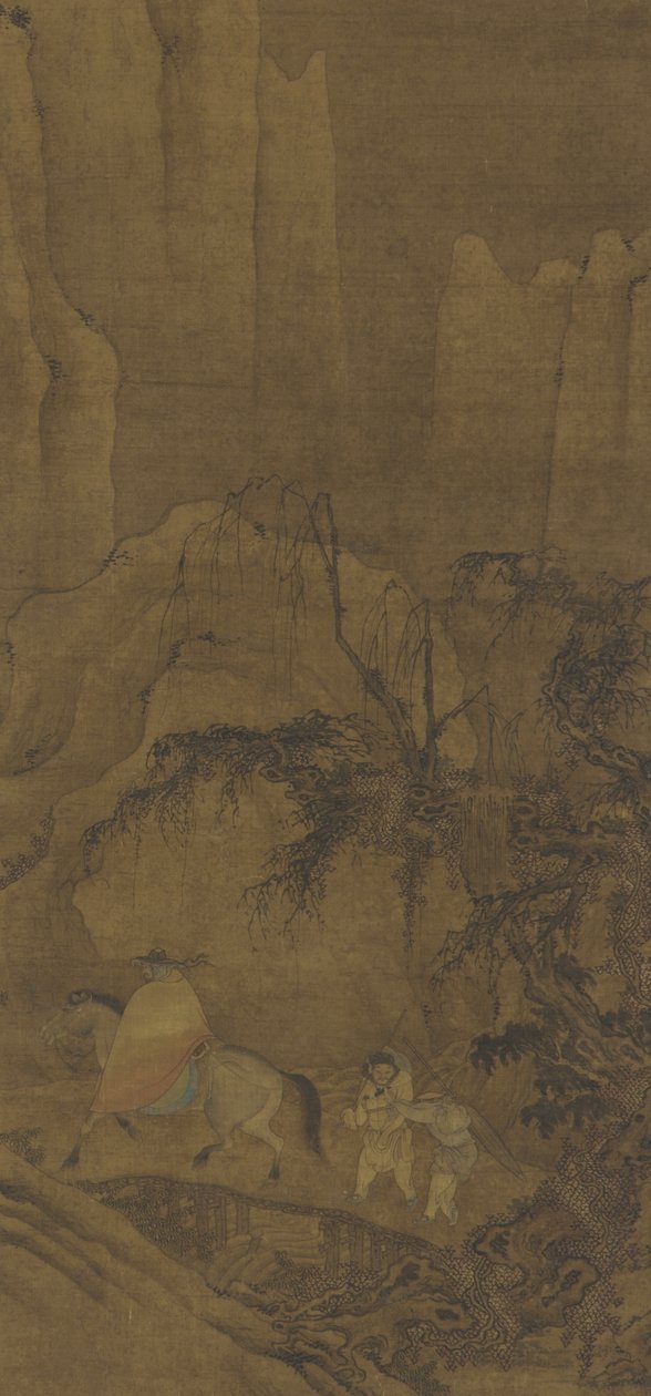 Cestovatel na koni s průvodci od Ming Dynasty Chinese School
