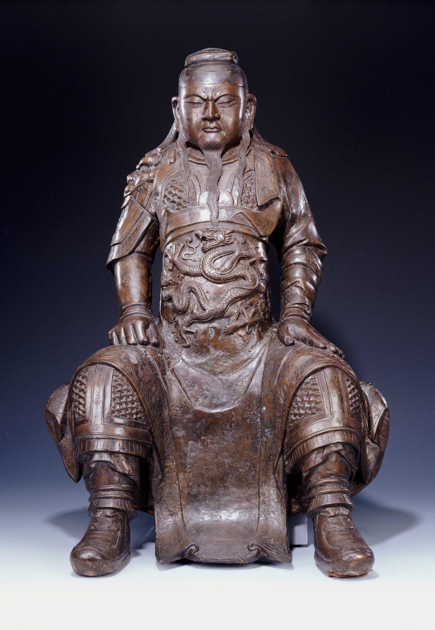 Krásná velká raná mingská bronzová postava Guandiho od Ming Dynasty Chinese School