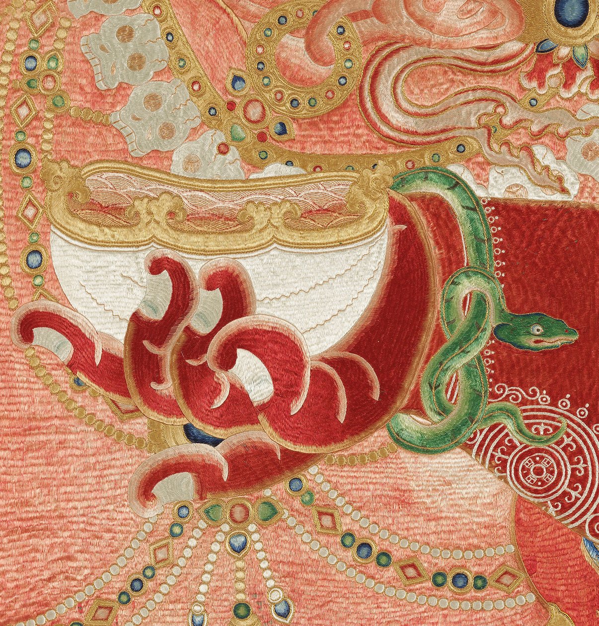 Detail císařské vyšívané hedvábné thangky od Ming Dynasty Chinese School
