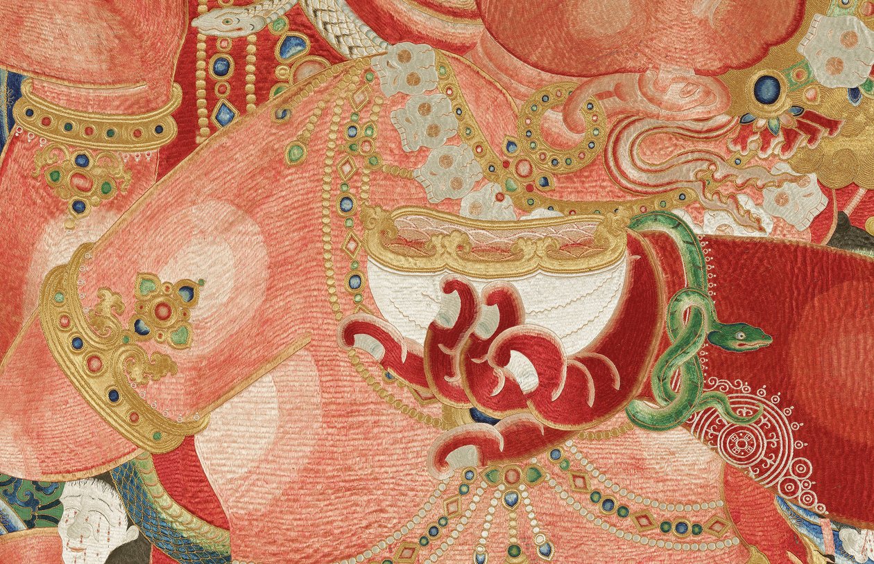 Detail císařské vyšívané hedvábné thangky od Ming Dynasty Chinese School