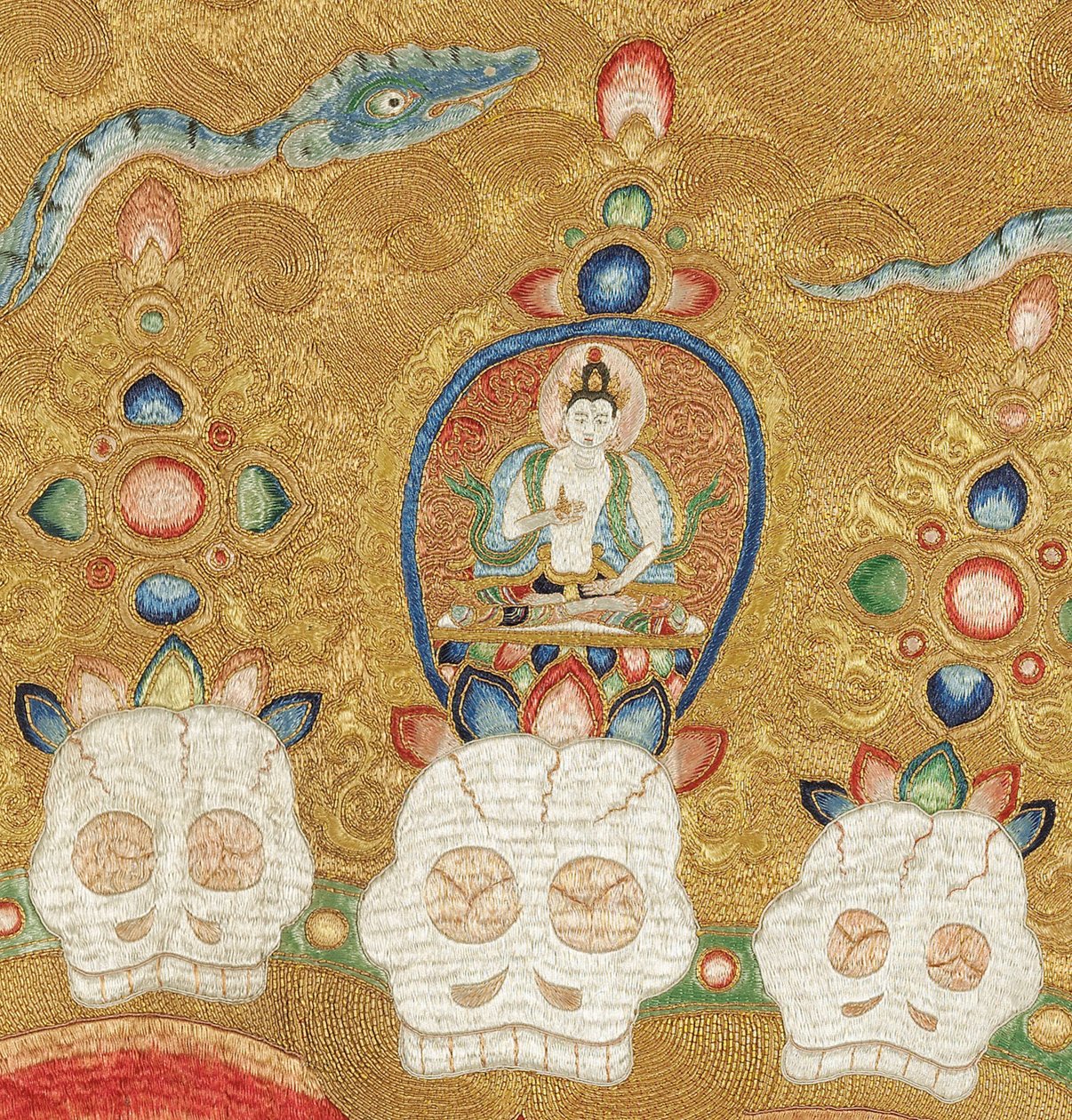 Detail císařské vyšívané hedvábné thangky od Ming Dynasty Chinese School
