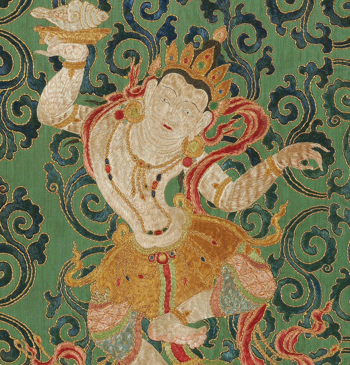 Detail císařské vyšívané hedvábné thangky od Ming Dynasty Chinese School
