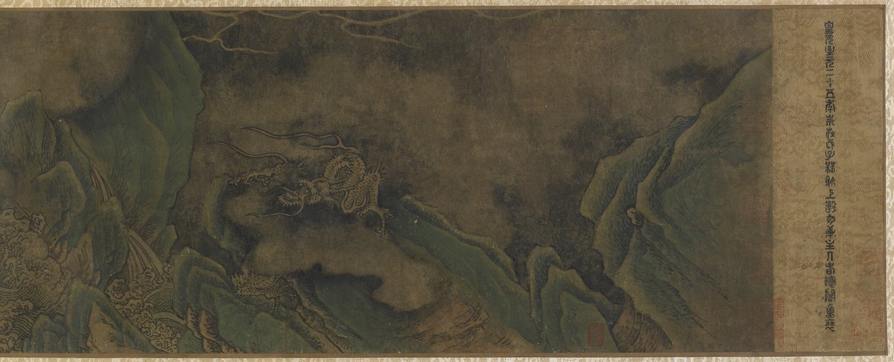 Draci v oblacích a vodách (inkoust a barvy na papíře) od Ming Dynasty Chinese School
