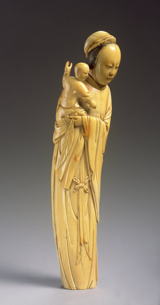 Postava Guanyina držícího dítě (vyřezávaná slonovina) (viz také 272122) od Ming Dynasty Chinese School