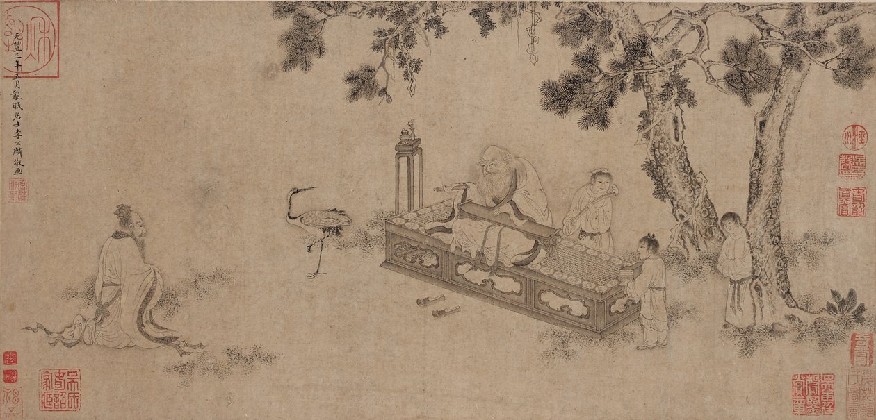 Laozi přináší Daodejing (inkoust na papíře) od Ming Dynasty Chinese School