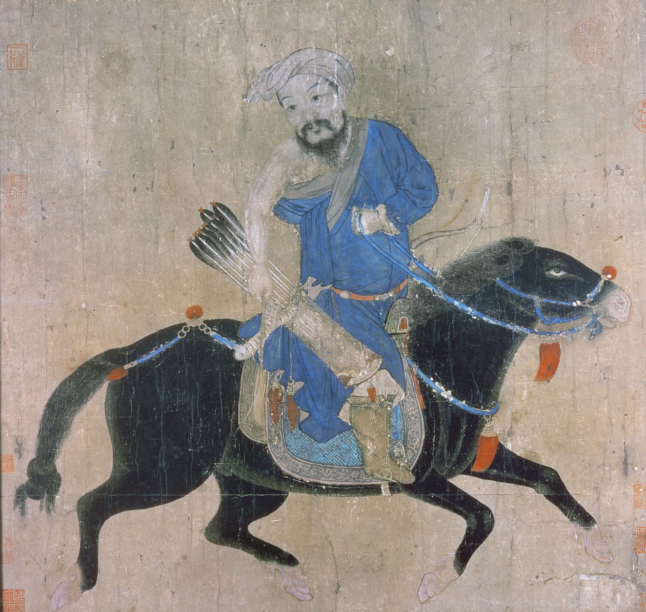 Mongolský lukostřelec na koni, z pečetí císaře Čchien Lunga a dalších, 15.-16. století (inkoust a wc na papíře) od Ming Dynasty Chinese School