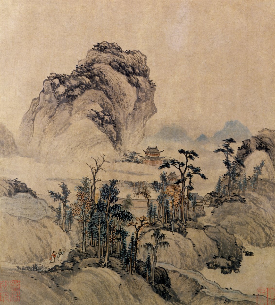 Výhled na hory (inkoust, mytí a barva na papíře) od Ming Dynasty Chinese School