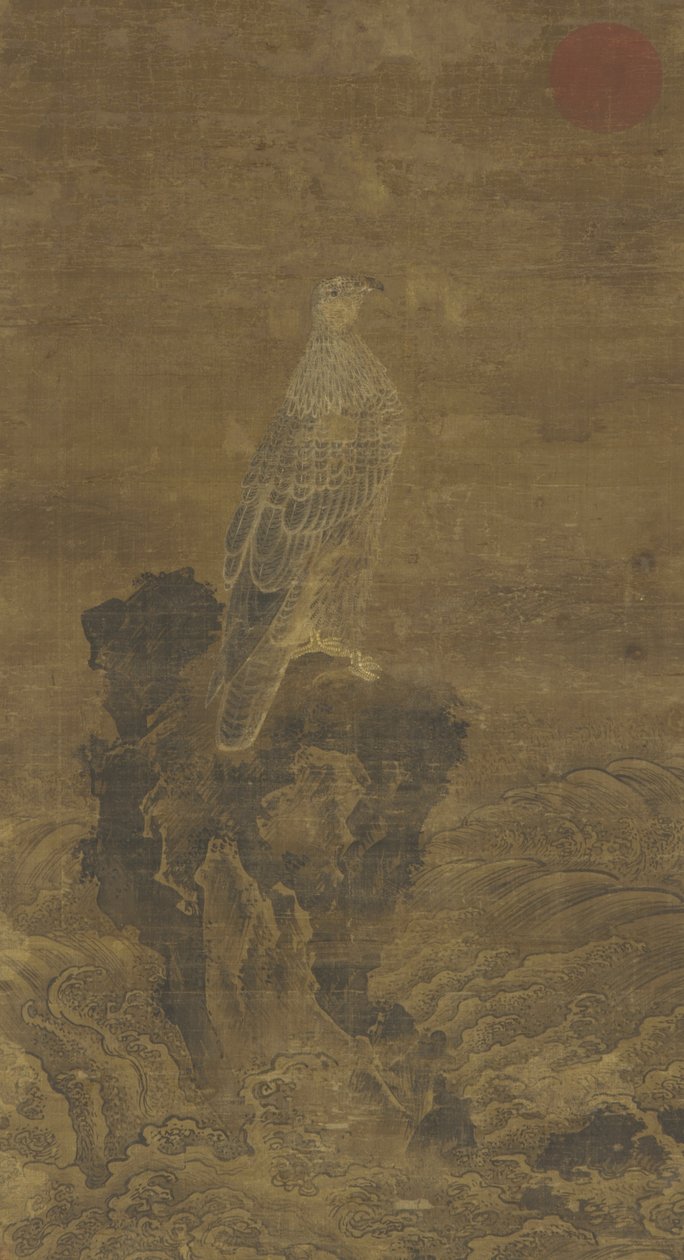 Peregrine na skále uprostřed vln, cca 1500 od Ming Dynasty Chinese School