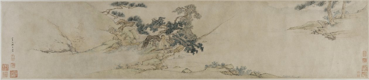 Hra na citeru pod borovicí, konec 16.-začátek 17. století (tuš a barva na papíře) od Ming Dynasty Chinese School