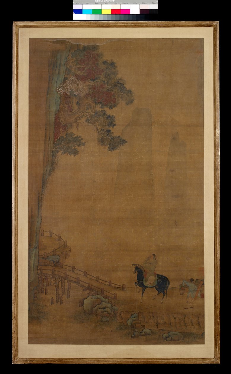 Jezdec na mostě (tuš a barva na hedvábí) od Ming Dynasty Chinese School