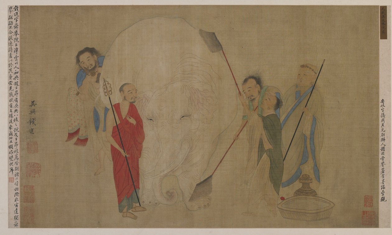 Mytí slona od Ming Dynasty Chinese School