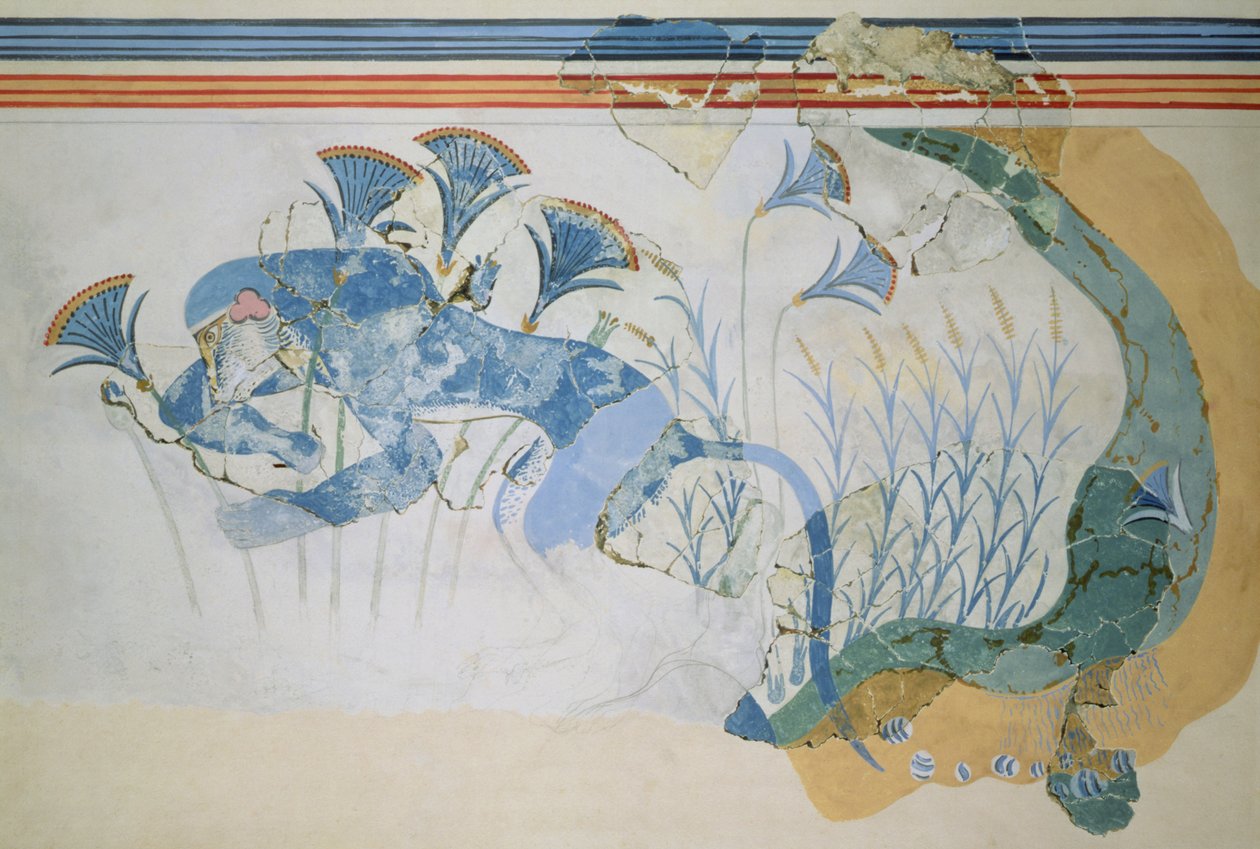 Freska Blue Monkey, Palác Knossos, Kréta, cca 1500 př.nl (freska) od Minoan
