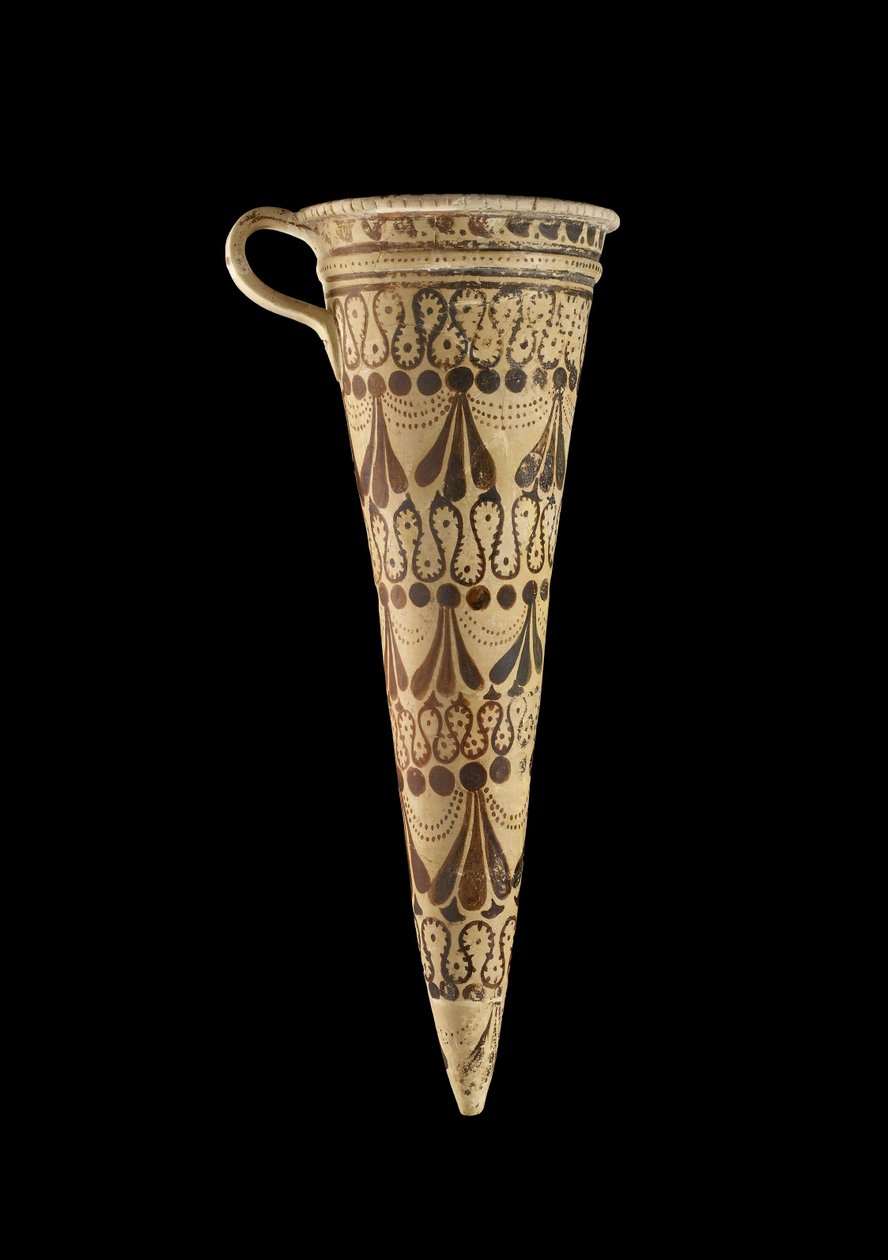 Kónický rhyton, pozdně minojské období IB (pálená hlína) od Minoan