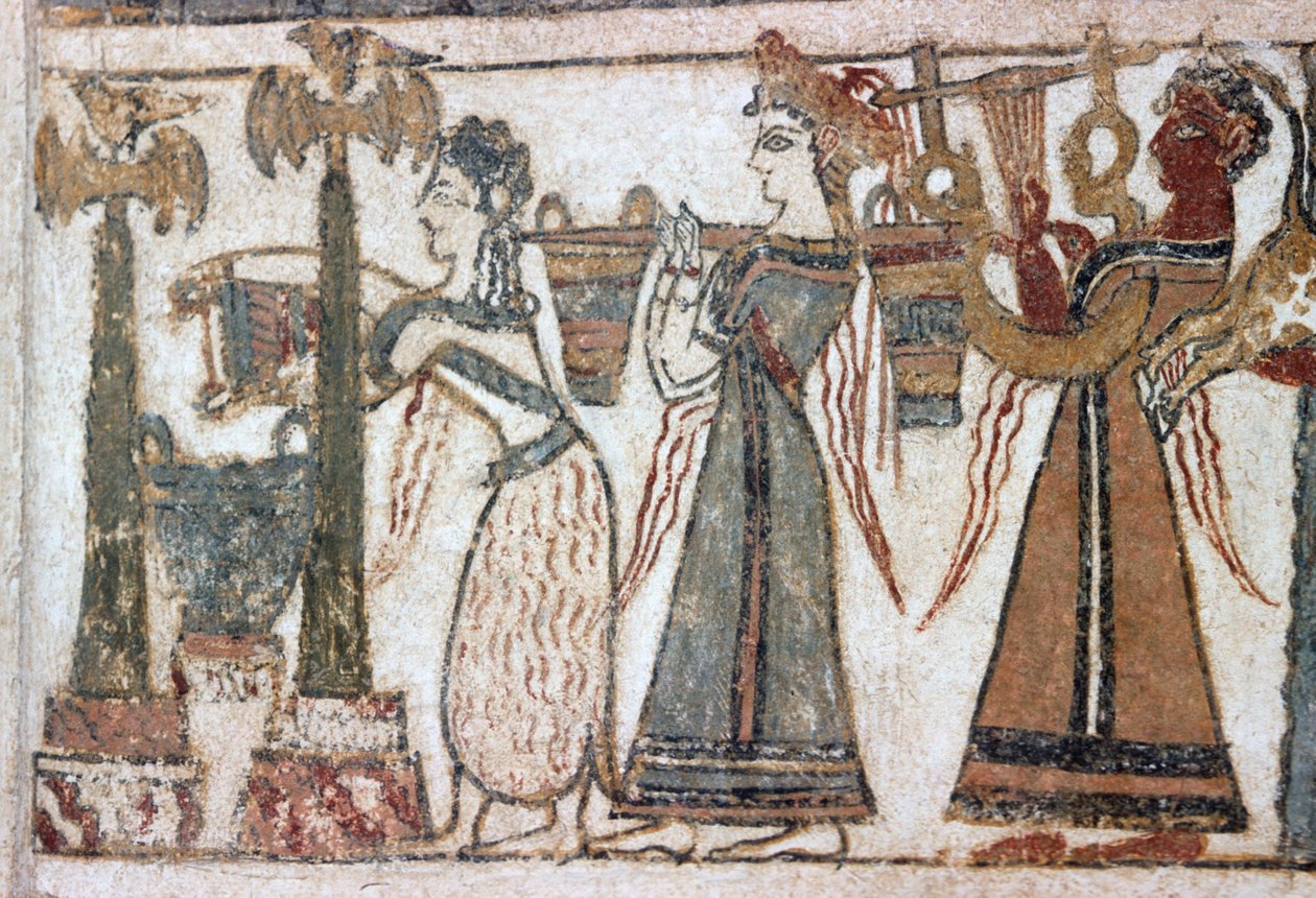 Detail, freska na sarkofágu z Hagia Triada od Minoan