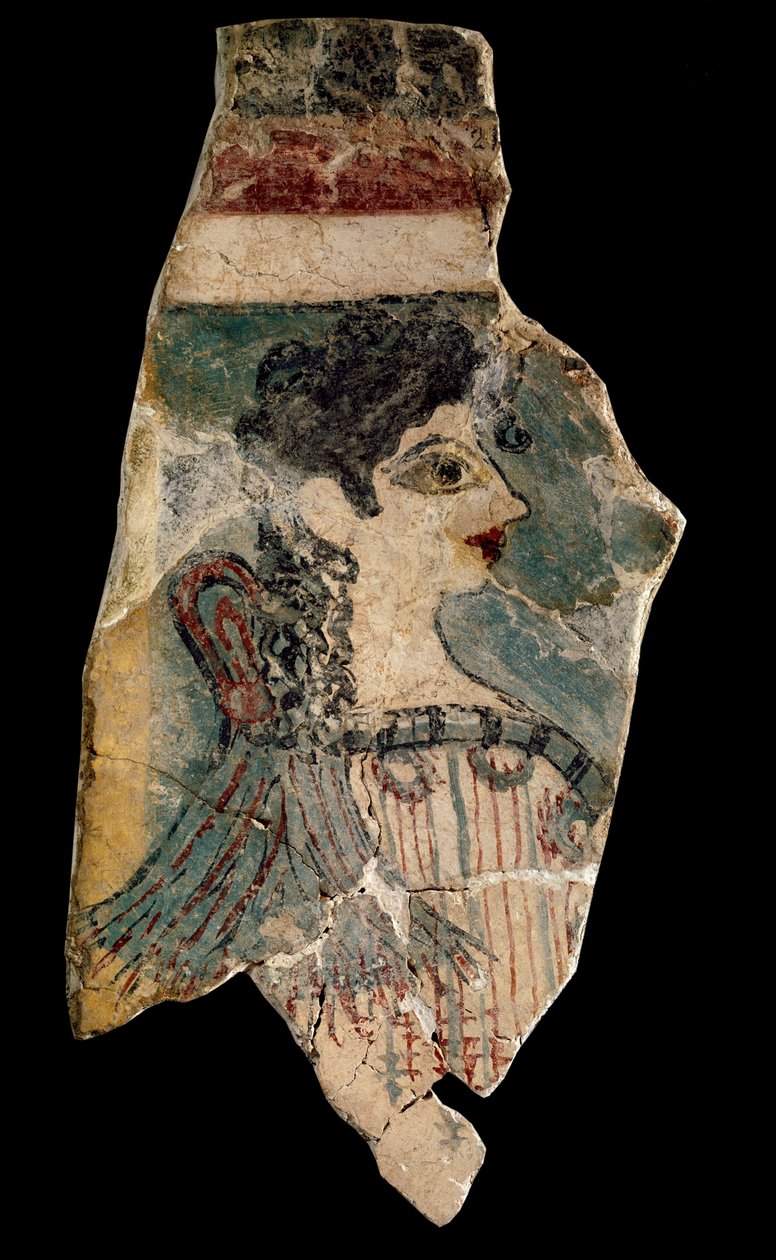 La Parisienne: fragment fresky představující předzámek profilu. Z Cnossos (knossos). Minojské umění, kolem 1500-1450 př.n.l. Archeologické muzeum Heraklion. Kréta, Řecko. - La Parisienne (alias Minoan Lady): fragment fresky představující kněze od Minoan