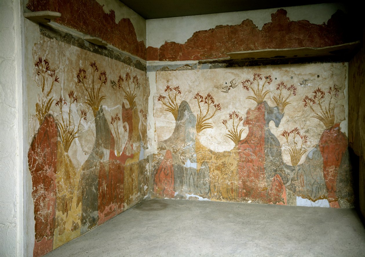 Minojské umění: „jarní“ fresky od Akrotiri po Santorini. 16. století před naším letopočtem. Athény, Národní archeologické muzeum – minojské umění: jaro. Fresky z Akrotiri, Santorini. 16. století před naším letopočtem. Národní archeologické muzeum, Atény, Ř od Minoan