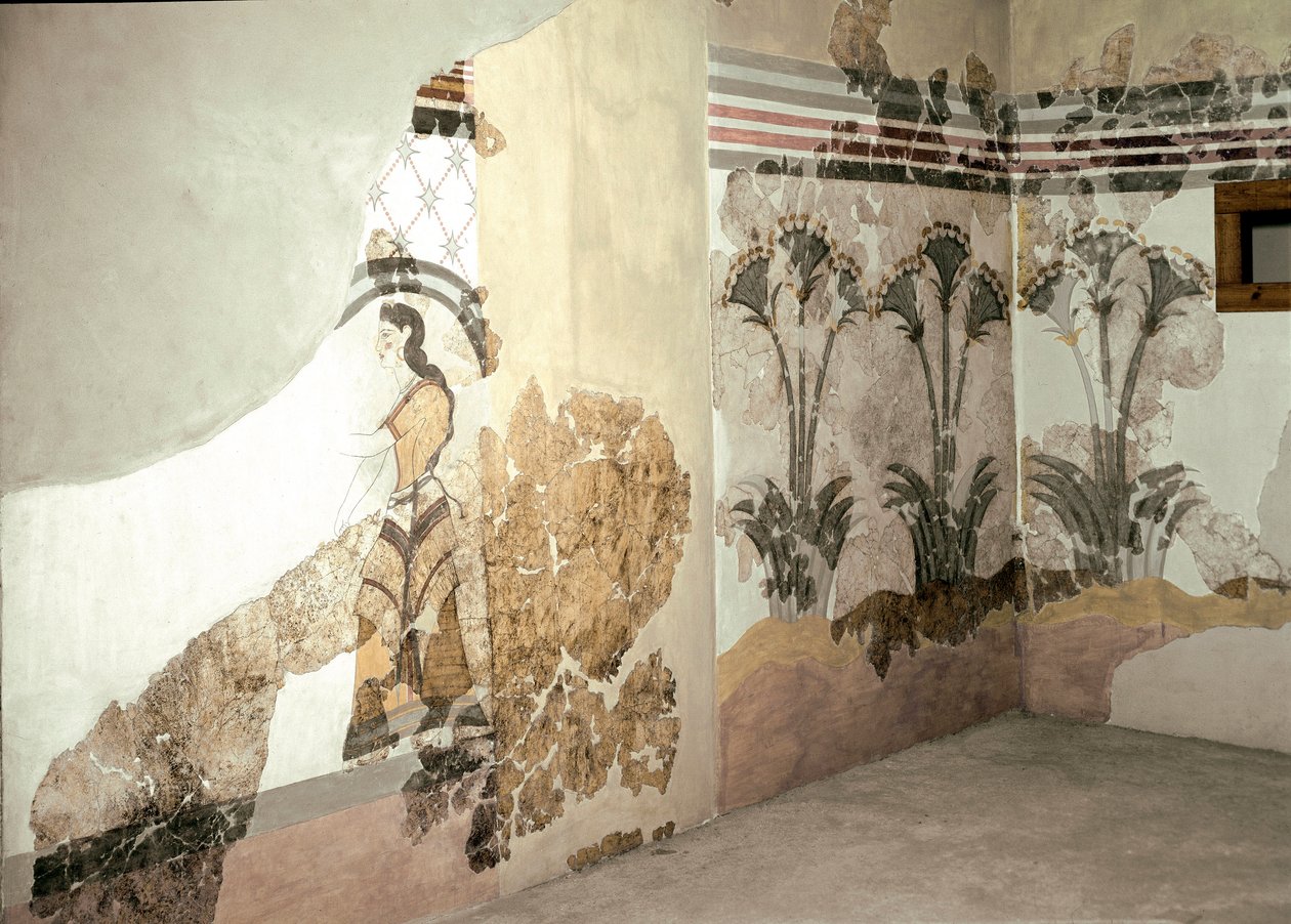 Minojské umění: „Žena s Lys““ Freska z Akrotiri na Santorini. 16. století před naším letopočtem. Athény, Národní archeologické muzeum od Minoan