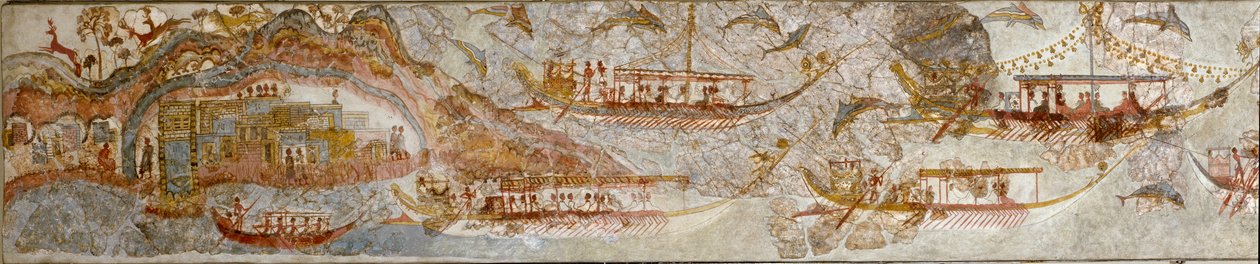 Minojské umění: „námořní expedice“ Freska z Akrotiri na Santorini. 16. století před naším letopočtem. Athény, Národní archeologické muzeum od Minoan