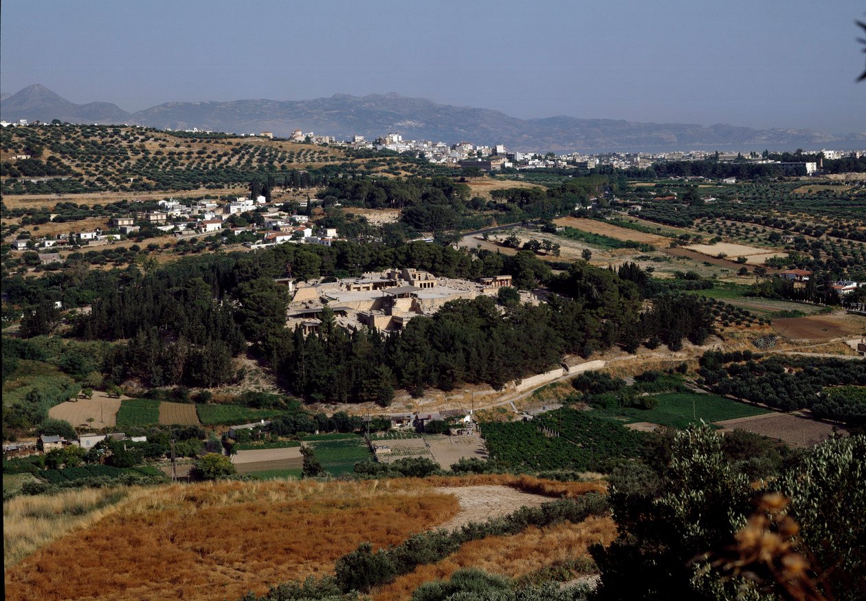 Minojské umění: pohled na celý palác krále Minose v Cnossos (Knossos). 1600-1400 před naším letopočtem. Kréta od Minoan
