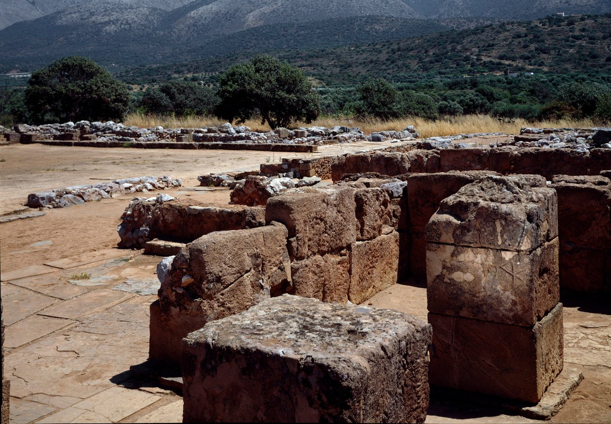 Minojská civilizace: pohled na ruiny Paláce Malia (nebo Mallia) kolem roku 2000 před naším letopočtem. od Minoan