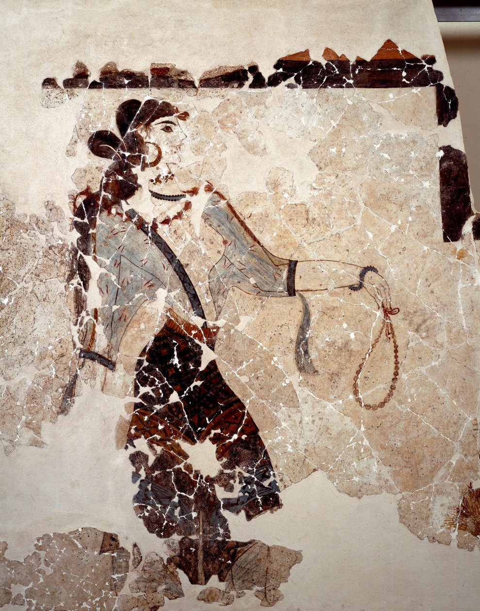 Minojská civilizace: ženy v uctívání. Detail. Freska z lustrální pánve Xeste 3 v Akrotiri (Thera), Santorini. Ztlumit. 143x381 cm 16. století př. n. l. Santorini, sbírka fresek Akrotiri a Thera od Minoan