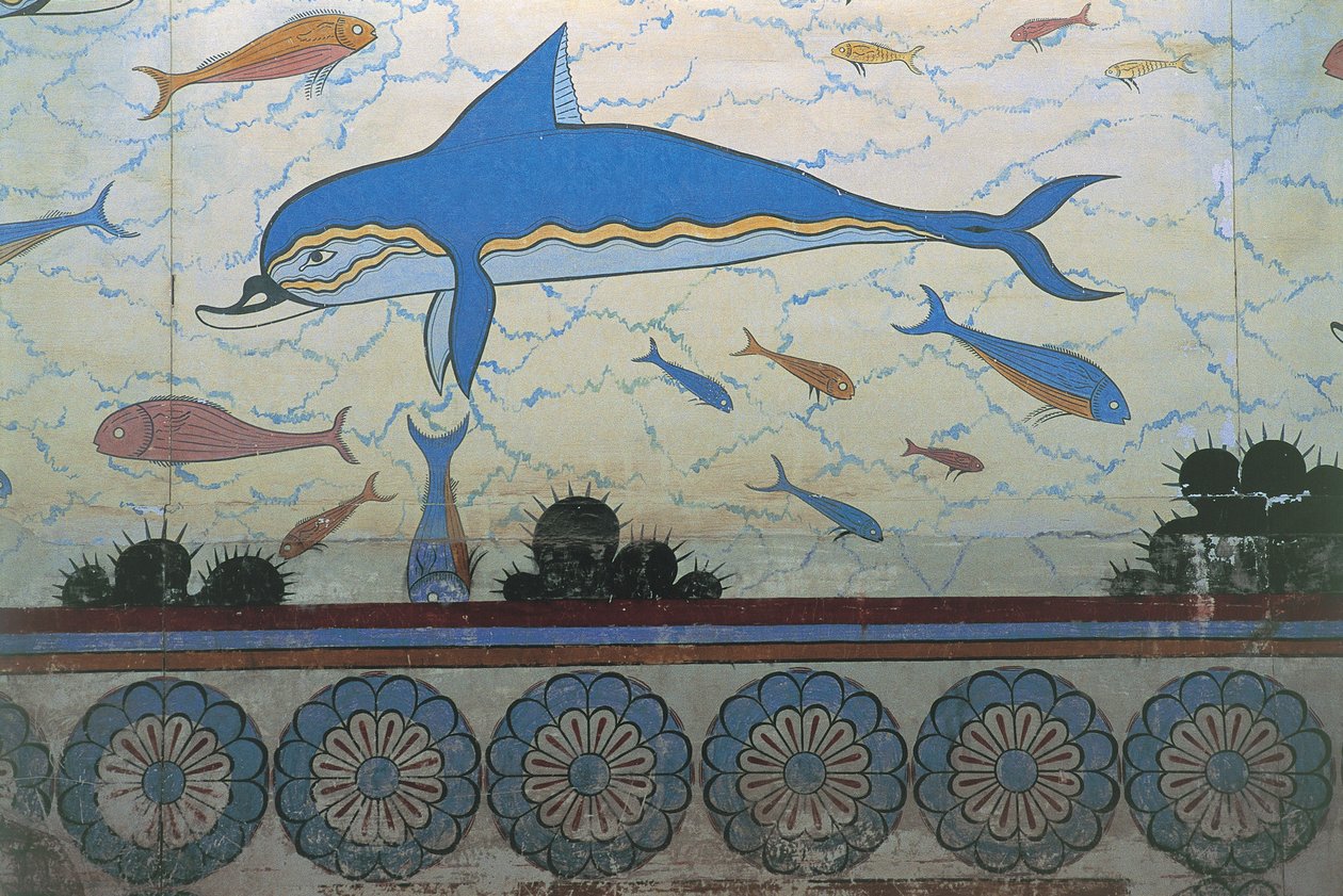 Detail nástěnné malby v paláci, palác Minos, Knossos, Kréta, Řecko od Minoan
