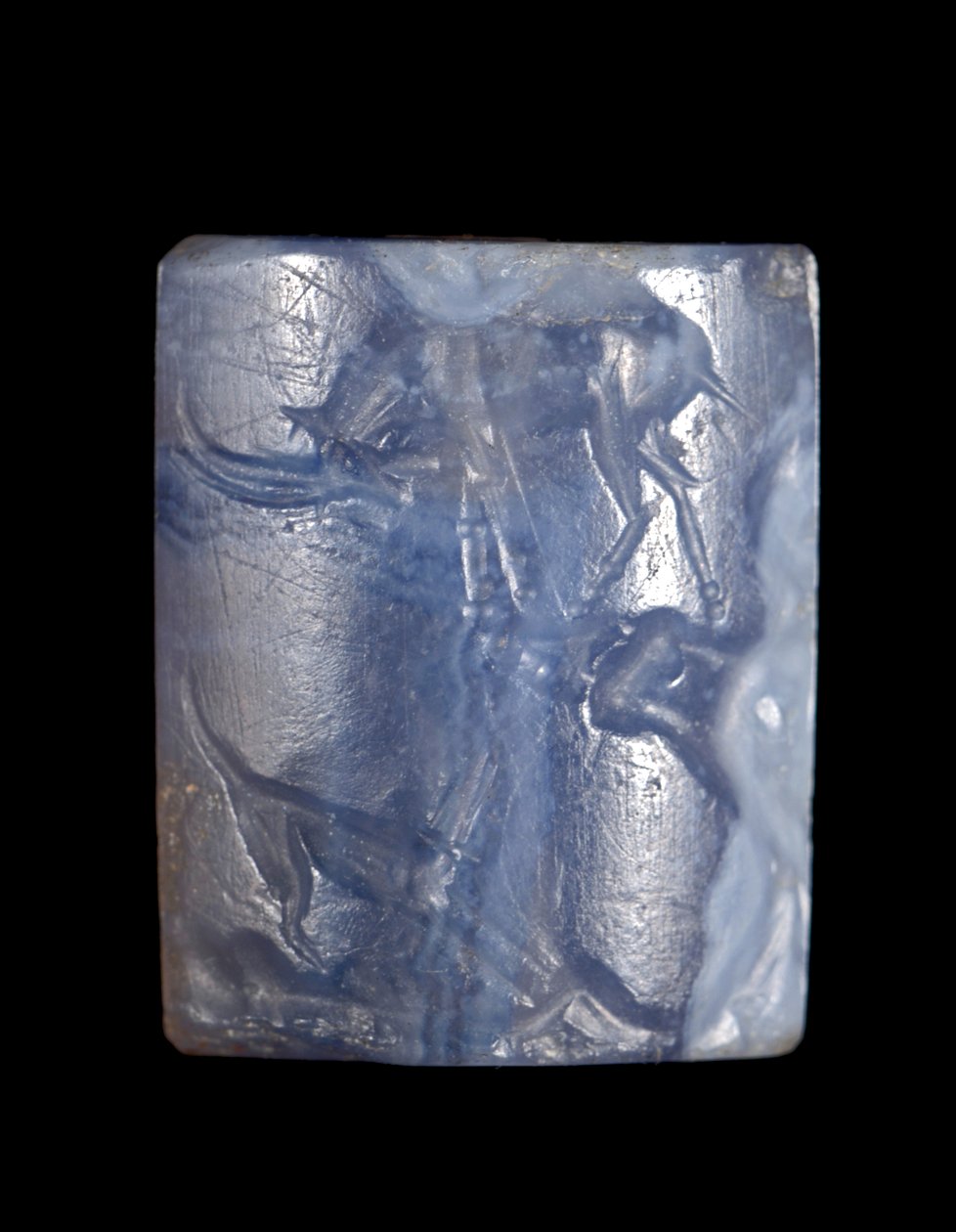 Válcová pečeť, střední minojské období III – pozdní minojské období I cca 1800 – cca 1450 př. n. l. (modrý chalcedon) od Minoan