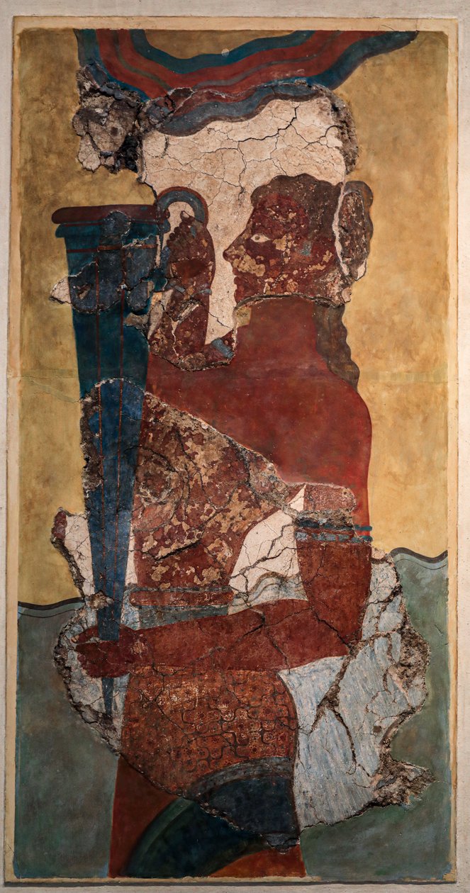 Detail minojské fresky: "Nosič poháru" od Minoan