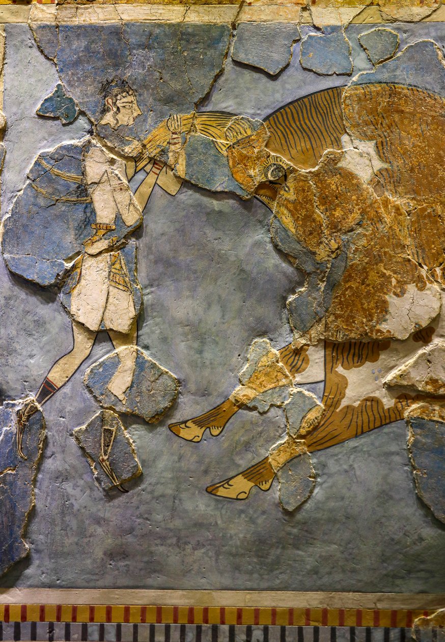 Detail fresky ve skoku býka. Nalezeno v Knossos od Minoan