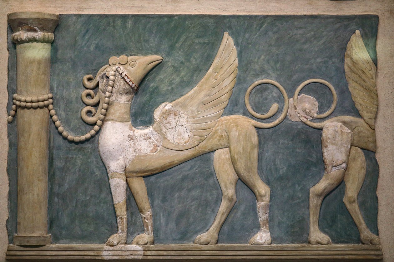 Freska s vysokým reliéfem Griffinů. Palác Knossos. 1600-1450 před naším letopočtem od Minoan