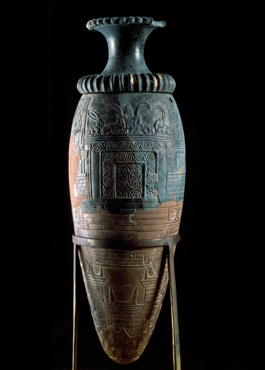 Minojské umění: rhyton nebo rhyton nebo rhyton (váza s přístrojem) ze zeleného kamene. ze Zakrosu na Krétě. Heraklion, Archeologické muzeum od Minoan