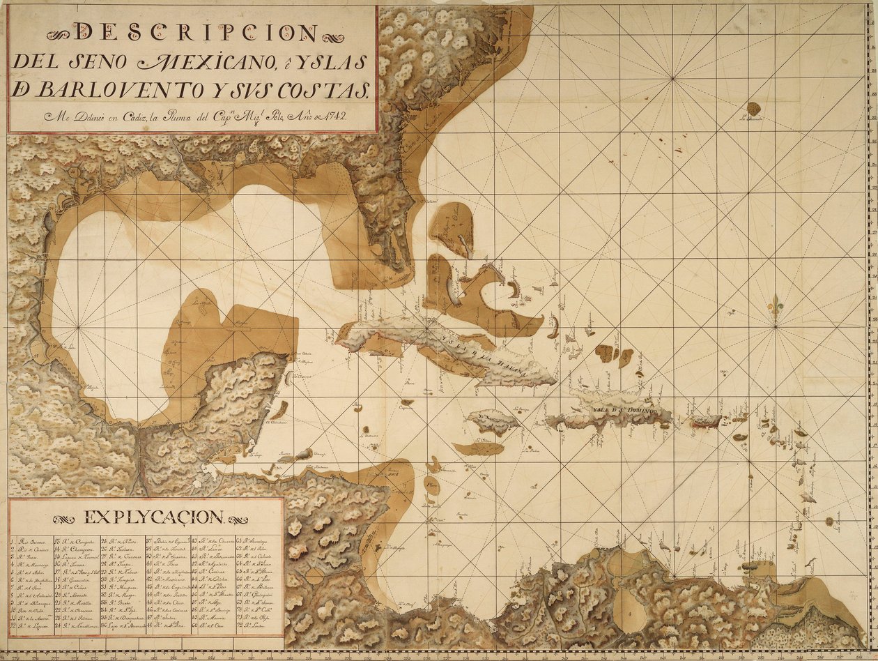 Mapa Mexického zálivu a karibských ostrovů od Miol Polo
