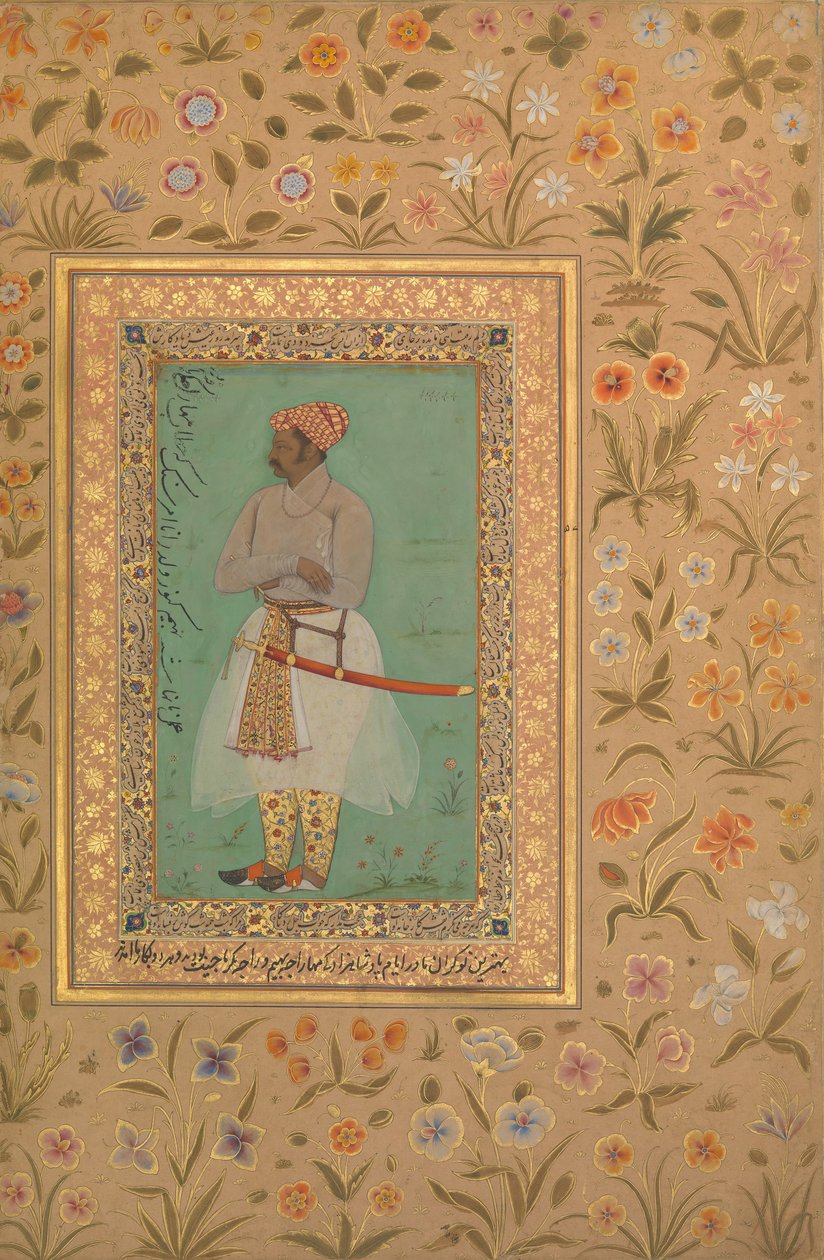 Portrét Mahárádže Bhima Kanwara, Folio z alba Shah Jahan, verso: ca. 1615-29 od Mir 