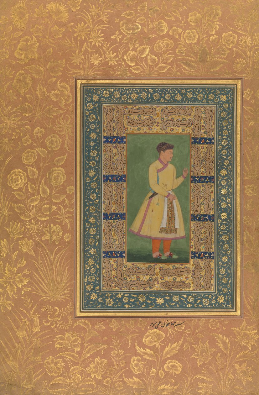Portrét Zamana Baig, Mehbat Khan, Folio z alba Shah Jahan, Recto: Ka. 1610. Tvůrci: Mir 