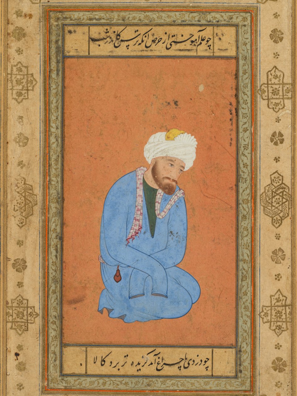 Portrét klečícího svatého muže, z alba Prince Salim, c. 1556-60, hraniční k.ú. 1602. od Mir Sayyid Ali