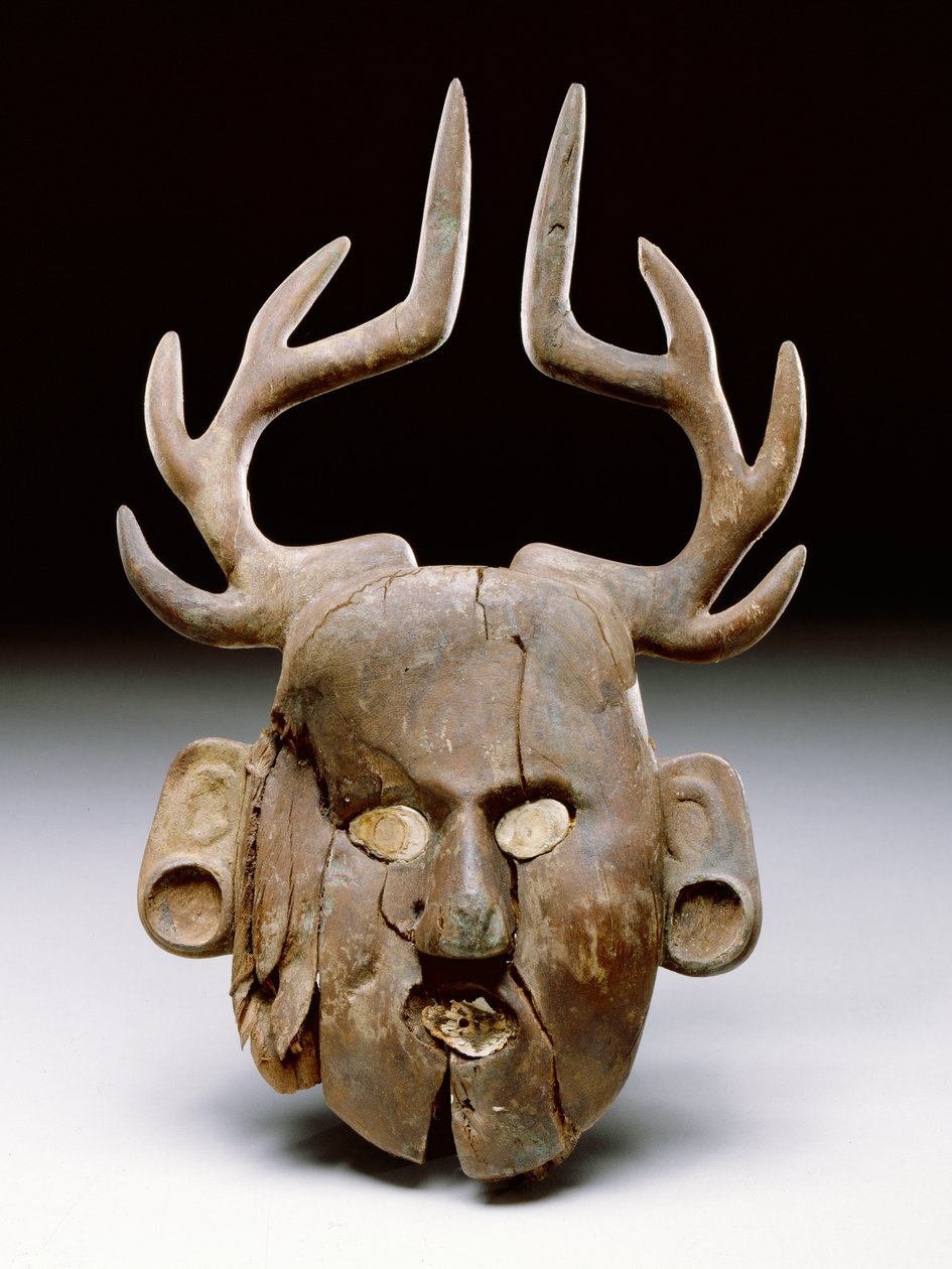 Maska s parohy, 1400-1600 (dřevo a kost) od Mississippian culture
