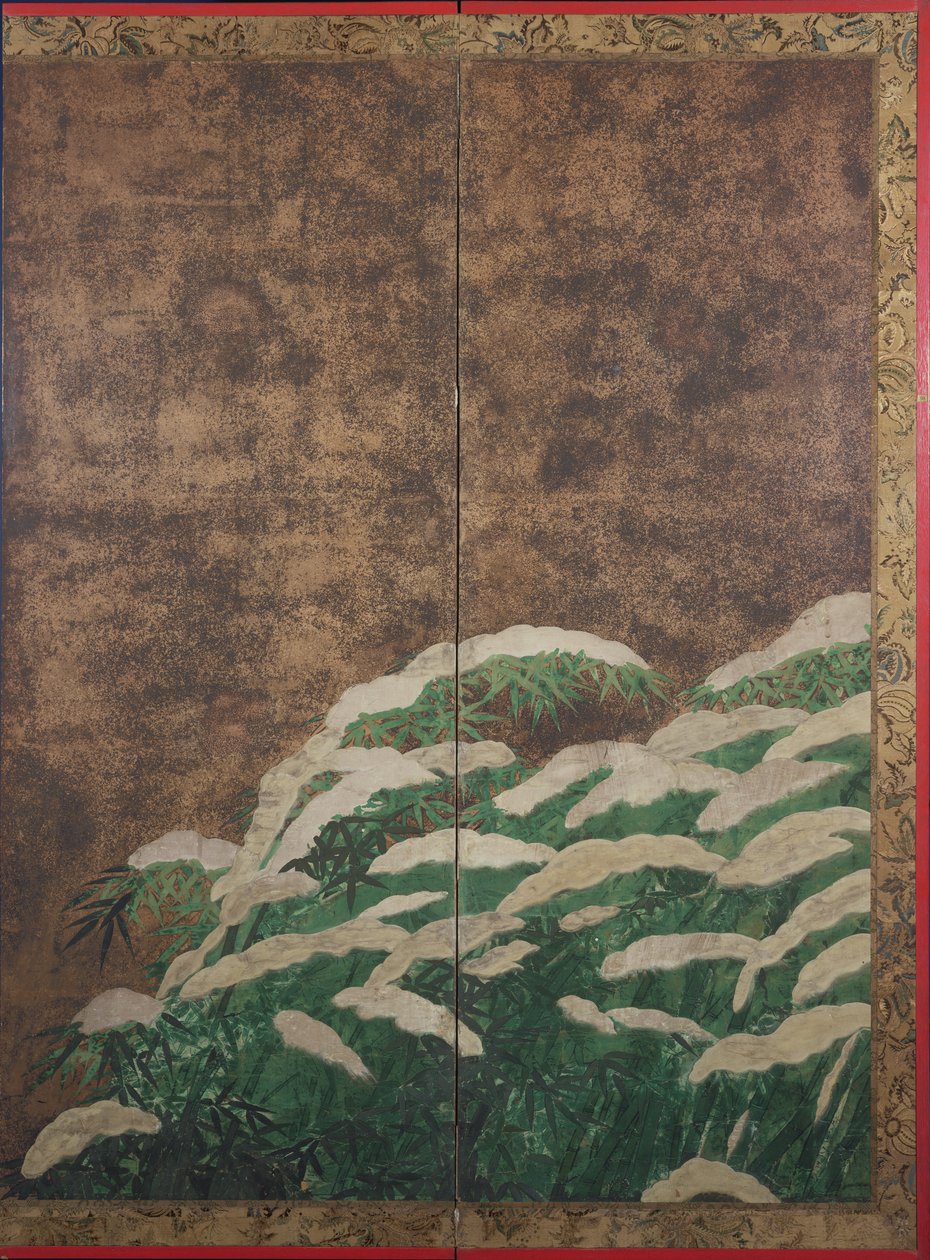 Bambus ve sněhu, cca 1600 (inkoust, barva, zlato a stříbro na papíře) od Mitsuyoshi Tosa