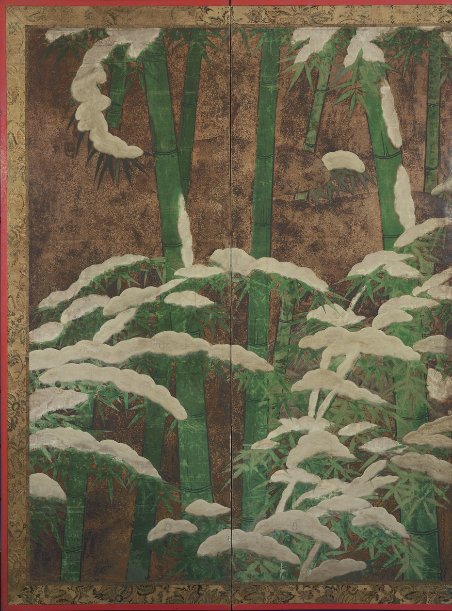 Bambus ve sněhu, cca 1600 (inkoust, barva, zlato a stříbro na papíře) od Mitsuyoshi Tosa
