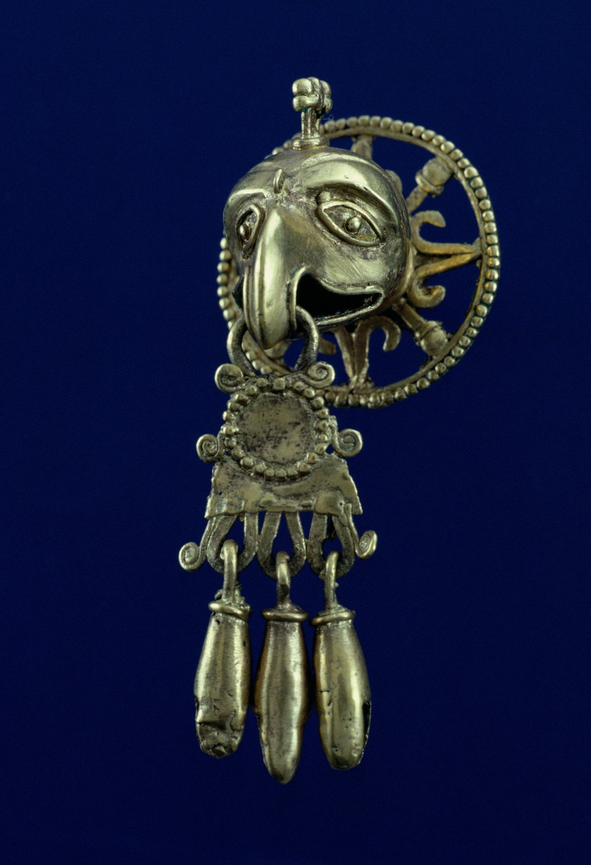 Zátka do rtu ptačího boha (zlatá) od Mixtec