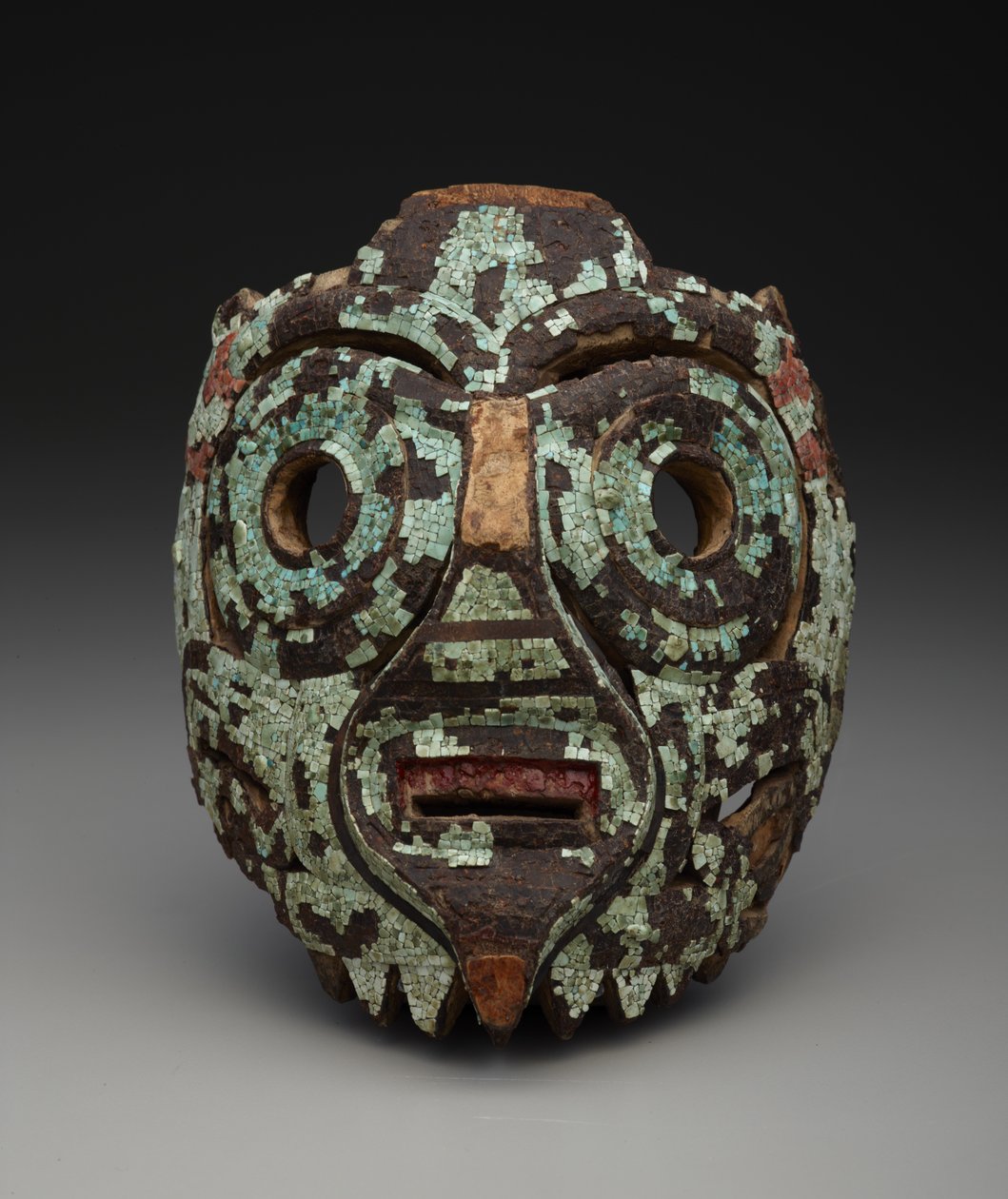 Maska, možná Tlaloc, kolem 1350-1521 (dřevo, tyrkys, skořápka, lignit a pryskyřice) od Mixtec Mixtec