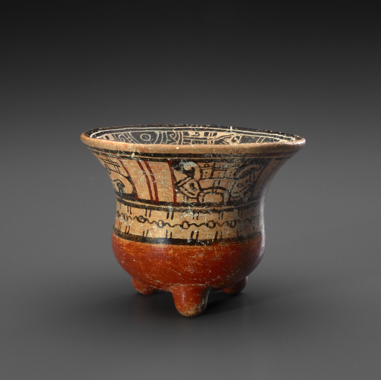 Stativová mísa se znaky bohů a kalendáře, 900-1519 n. l. (hliněné nádobí se skluzem) od Mixtec Mixtec