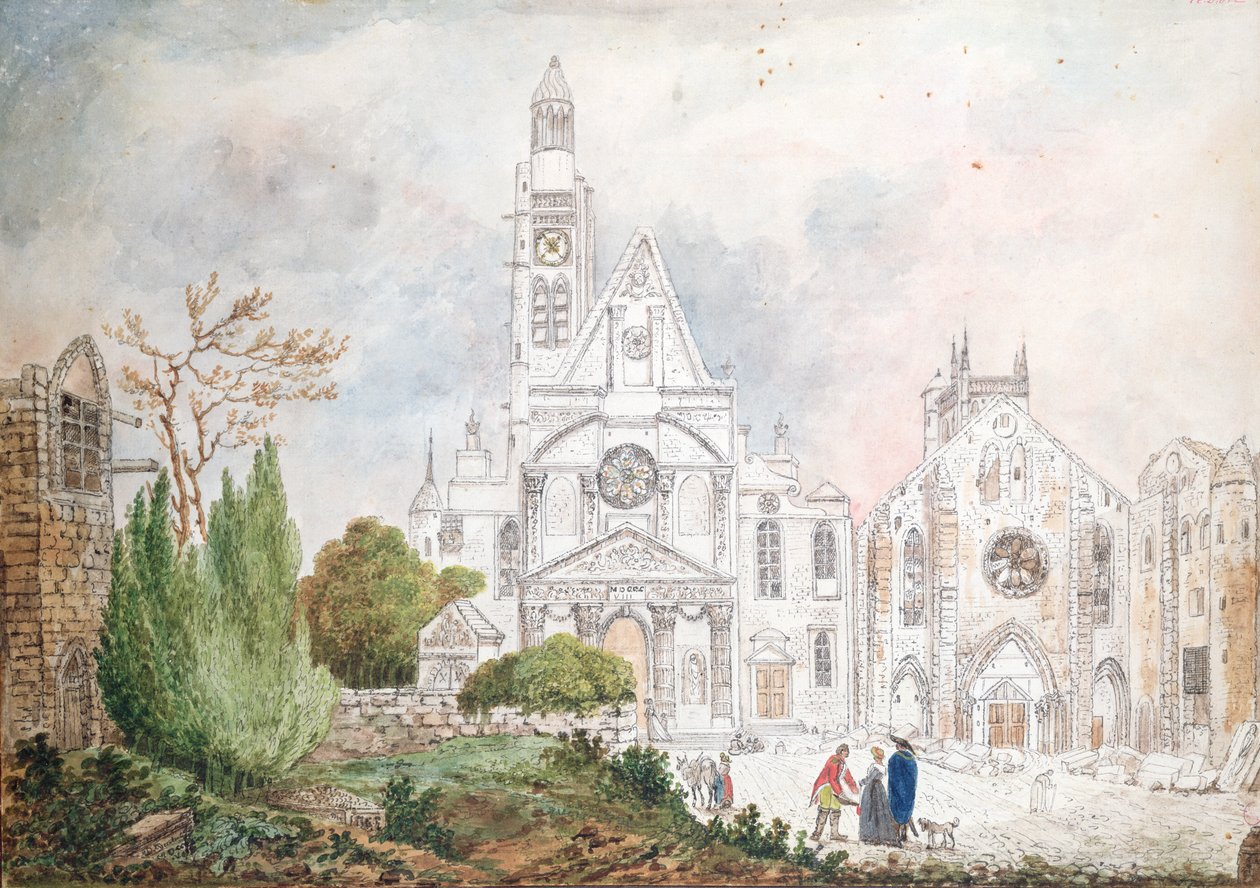 Fasáda starého kostela Saint-Genevieve a Saint-Etienne-du-Mont, 1807 (wc na papíře) od Mme. Duchateau