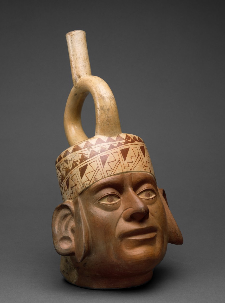 Portrait Head Vessel, Moche IV, 400-600 (hliněné nádobí s bichromovou malbou) od Moche