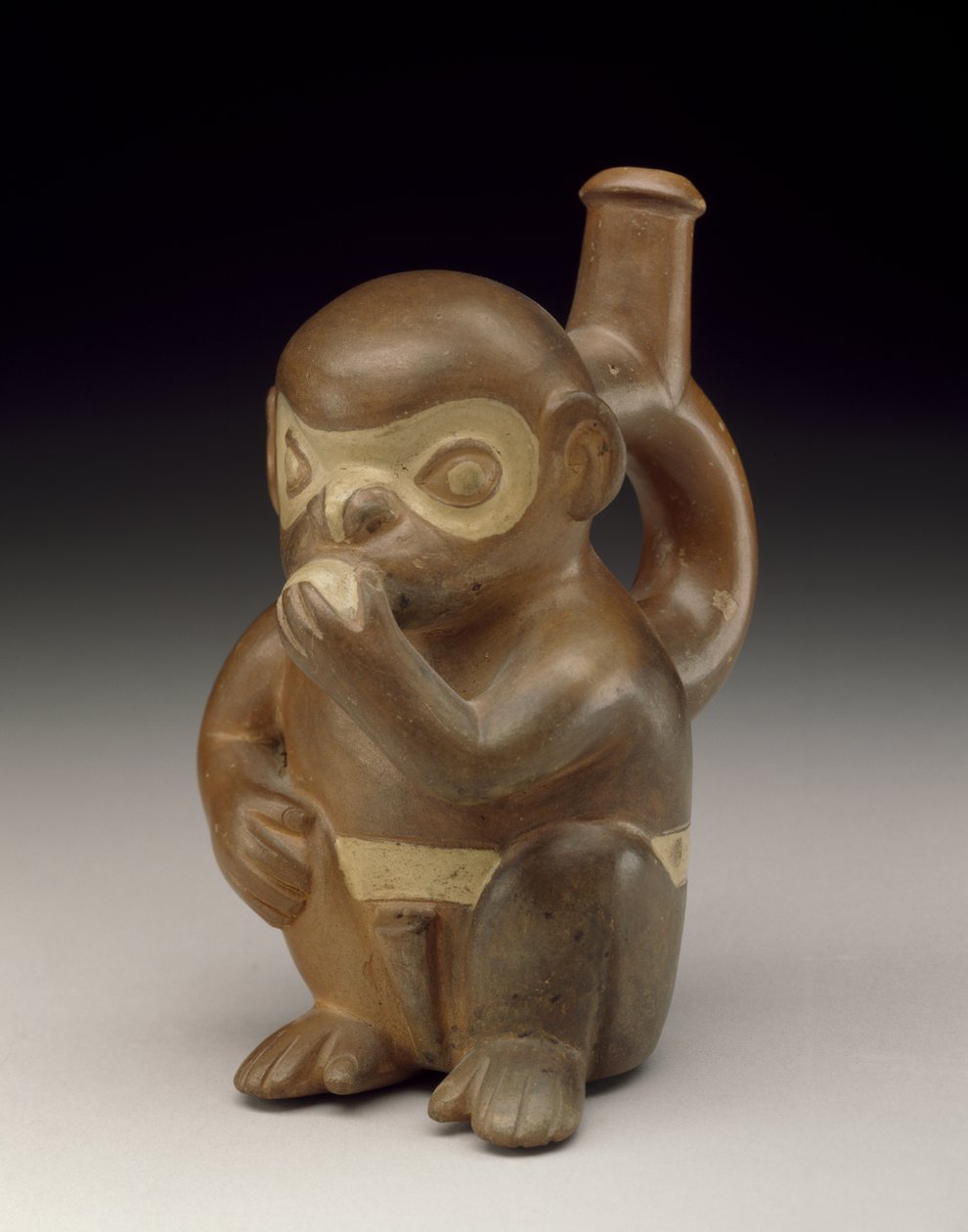 Opičí nádoba, 50-100 AD (keramická se skluzem) od Moche Moche