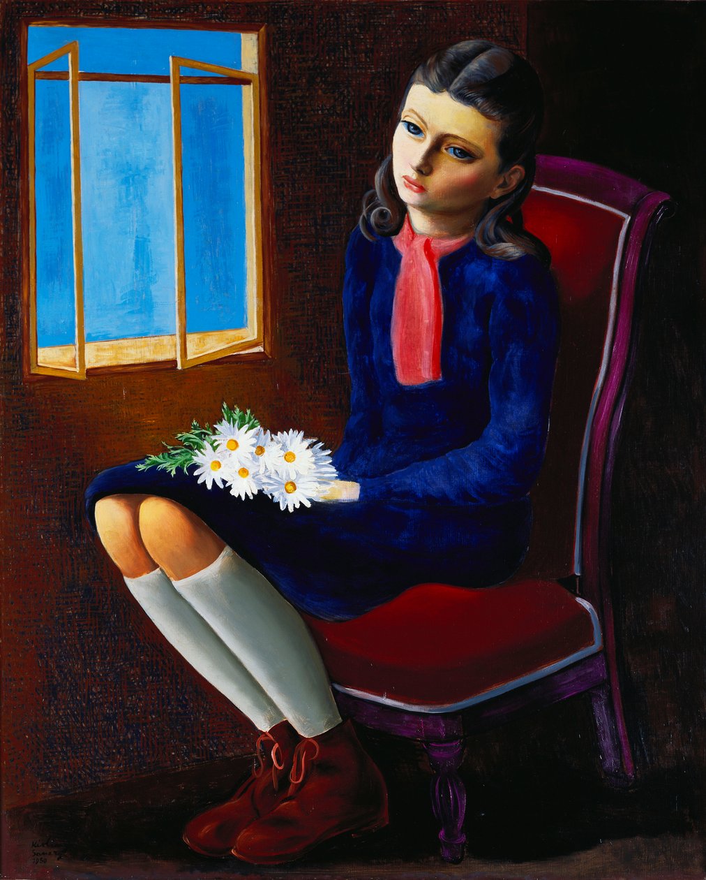 Mladá dívka sedící s Marguerites od Moise Kisling