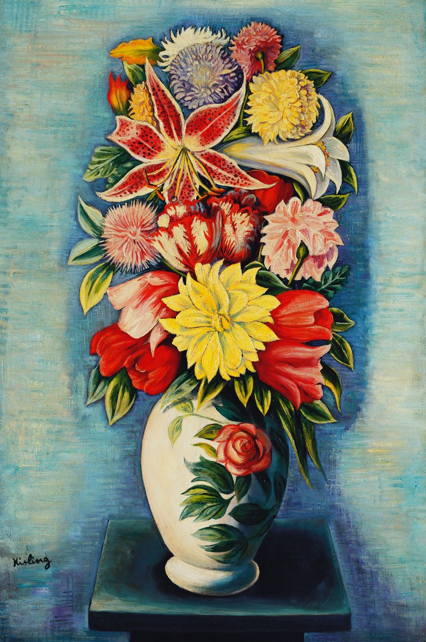 Květiny: jiřiny, tulipány a lilie; Bouquet de Fleurs: jiřiny, tulipány, lilie a lilie od Moise Kisling