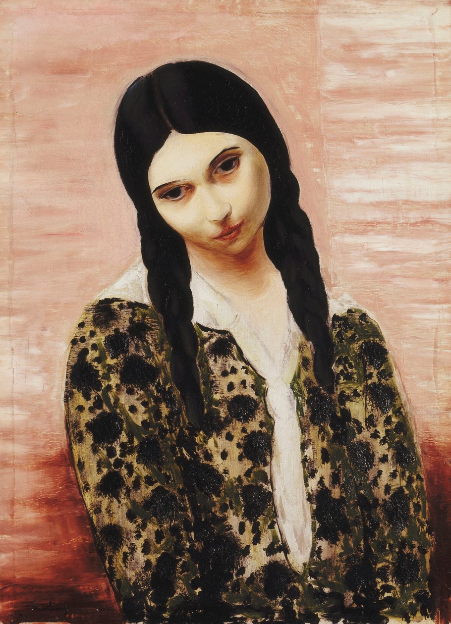 Dívka sedící na rohožích; Jeune Fille assis aix Nattes od Moise Kisling