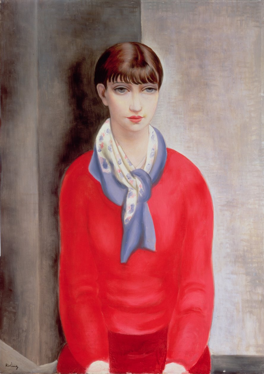 Kiki de Montparnasse v červeném svetru a modré šále od Moise Kisling